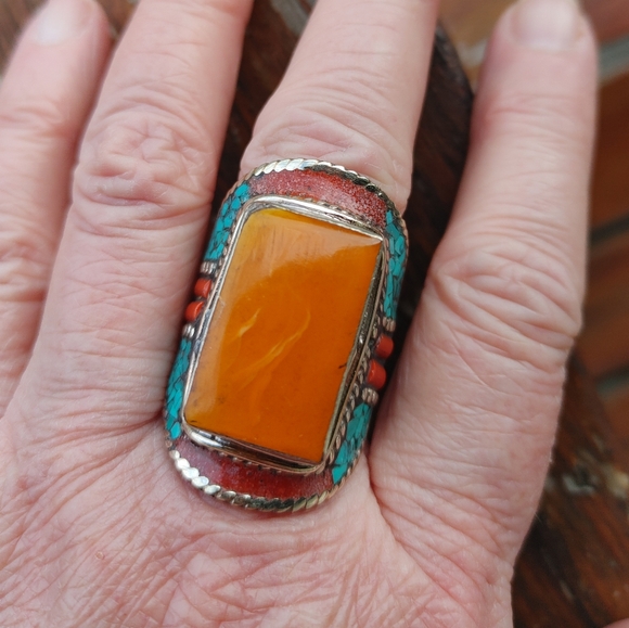 Artisan Orange and Turquoise Ring - Picture 14 of 14